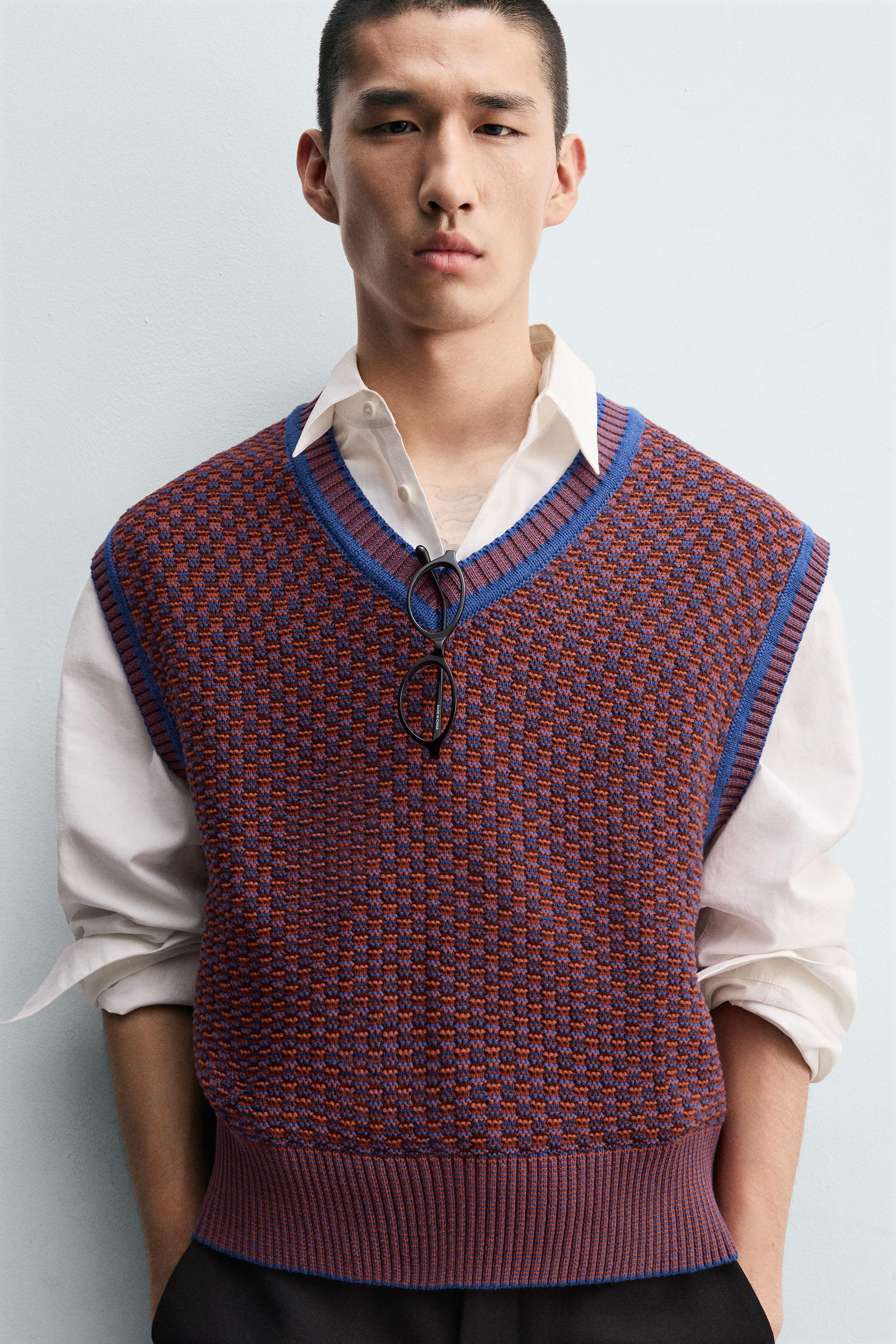 GILET EN MAILLE CONTRASTE